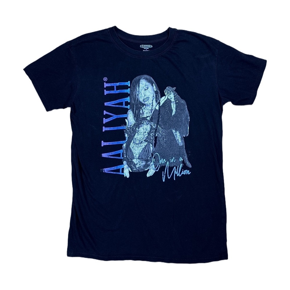 Aaliyah Graphic T-Shirt Men L Black Excellent One in a Million Rap Tee Short